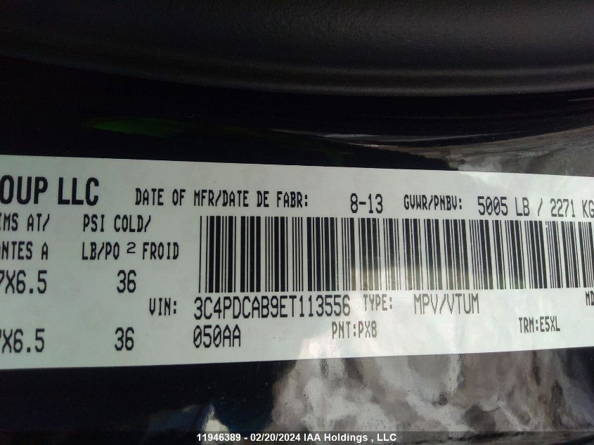 2014 Dodge Journey Se VIN: 3C4PDCAB9ET113556 Lot: 11946389