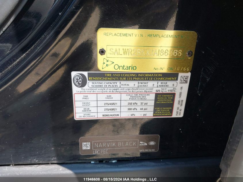 2018 Land Rover Range Rover Sport VIN: SALWR2RKXJA186568 Lot: 11946608