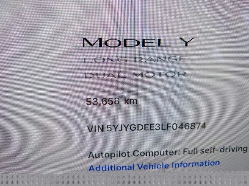 2020 Tesla Model Y VIN: 5YJYGDEE3LF046874 Lot: 11946613