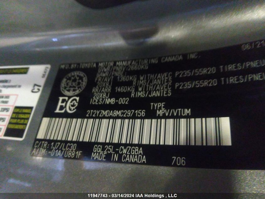 2021 Lexus Rx 350 F-Sport VIN: 2T2YZMDA8MC297156 Lot: 11947743