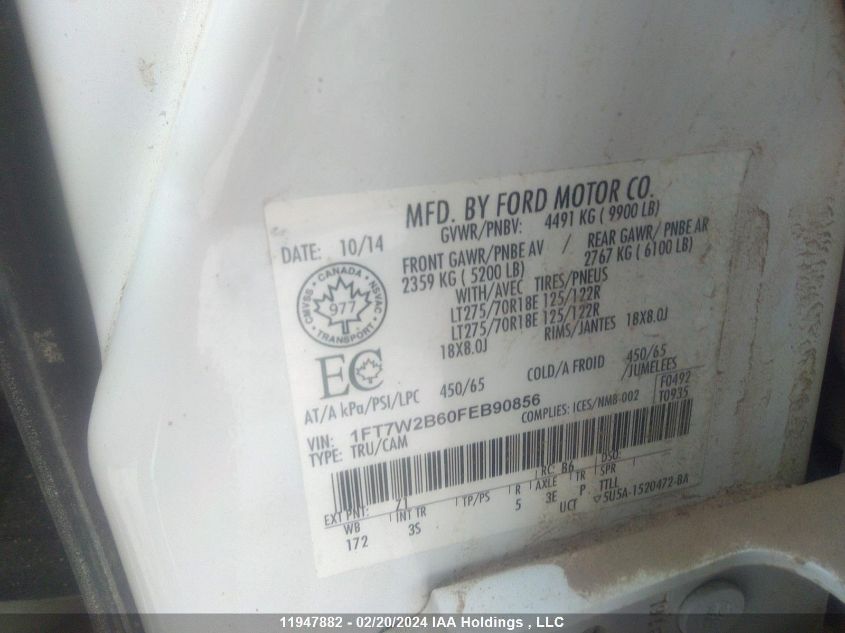 2015 Ford F250 Super Duty VIN: 1FT7W2B60FEB90856 Lot: 11947882