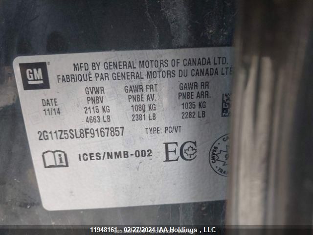 2015 Chevrolet Impala VIN: 2G11Z5SL8F9167857 Lot: 11948161