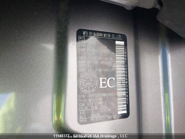 2022 Nissan Rogue VIN: JN8BT3BB8NW334821 Lot: 11948377