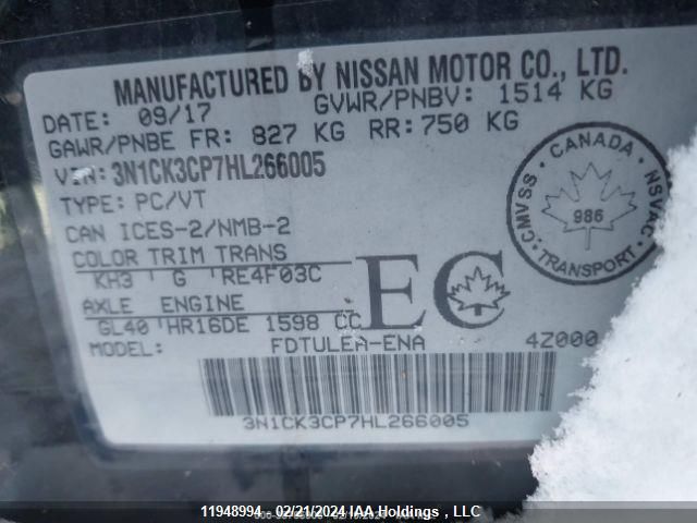 2017 Nissan Micra VIN: 3N1CK3CP7HL266005 Lot: 11948994