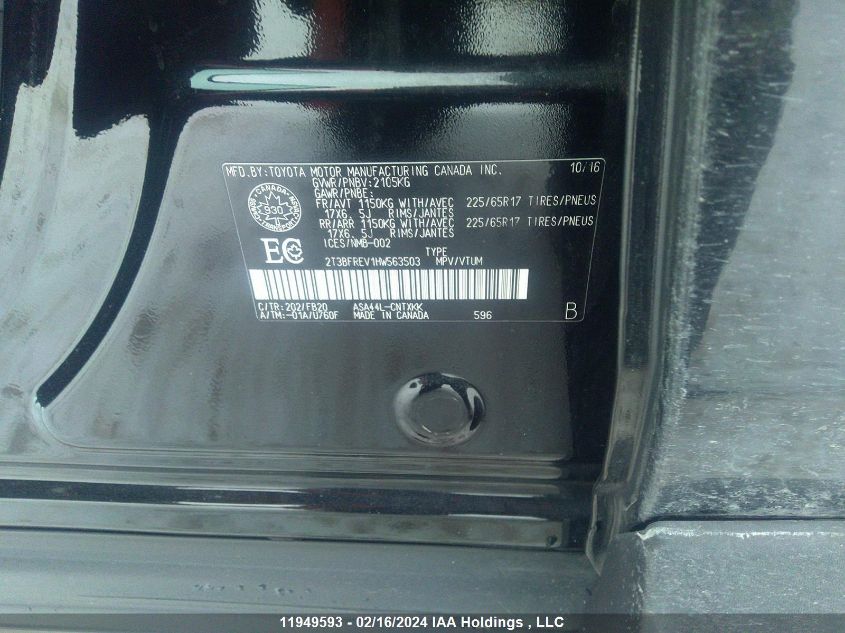 2017 Toyota Rav4 VIN: 2T3BFREV1HW563503 Lot: 11949593