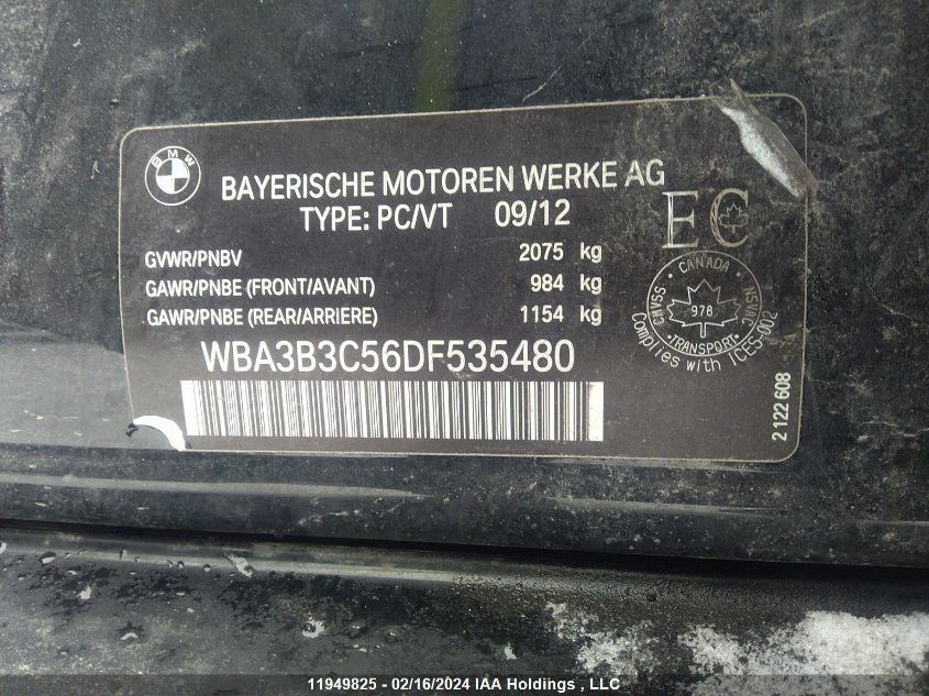 2013 BMW 3 Series VIN: WBA3B3C56DF535480 Lot: 11949825