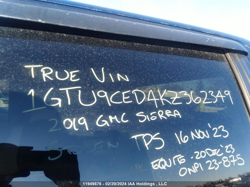 1GTU9CED4KZ362349 2019 GMC Sierra K1500 Elevation