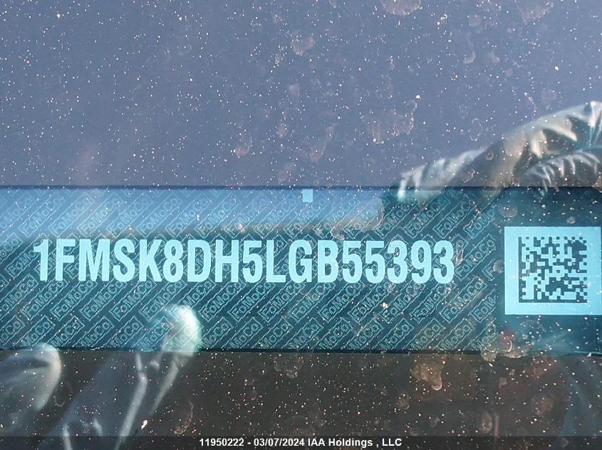 2020 Ford Explorer Xlt VIN: 1FMSK8DH5LGB55393 Lot: 11950222