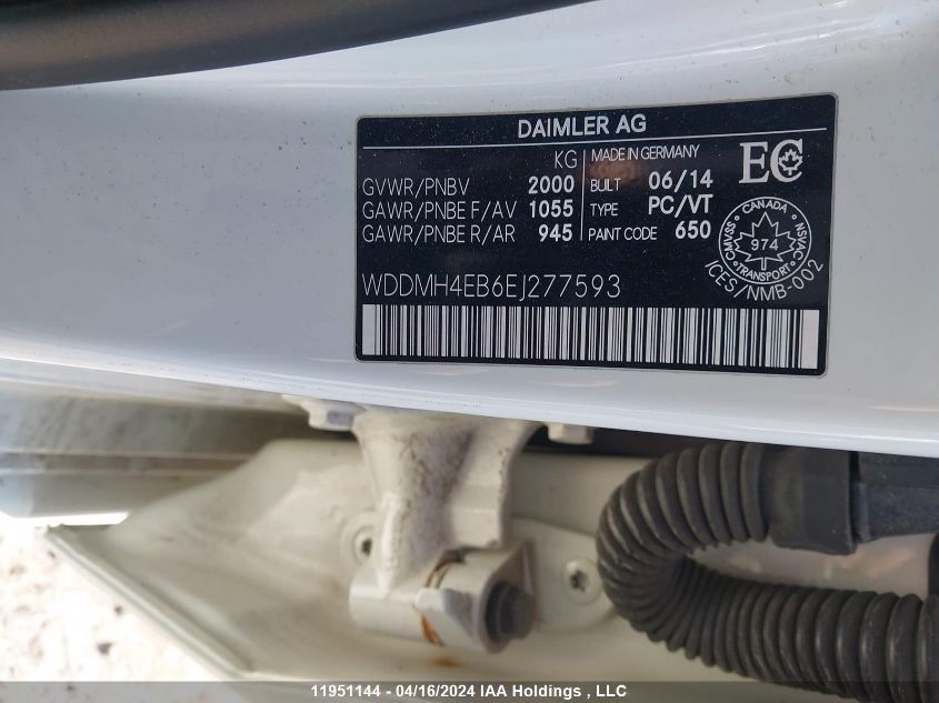 2014 Mercedes-Benz B-Class VIN: WDDMH4EB6EJ277593 Lot: 48134944
