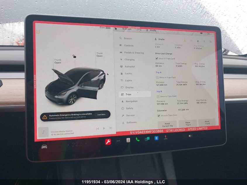 2021 Tesla Model Y VIN: 5YJYGAEE8MF303866 Lot: 11951934