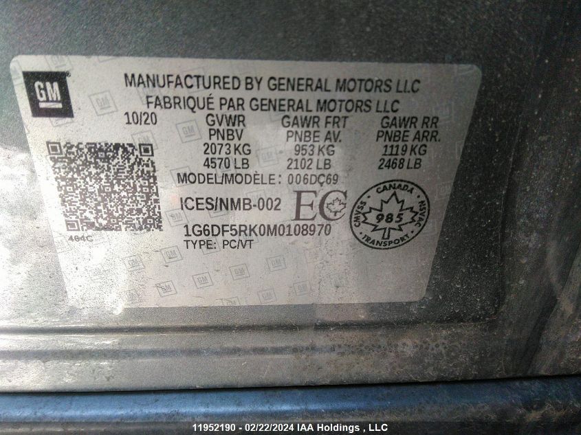 2021 Cadillac Ct4 VIN: 1G6DF5RK0M0108970 Lot: 11952190