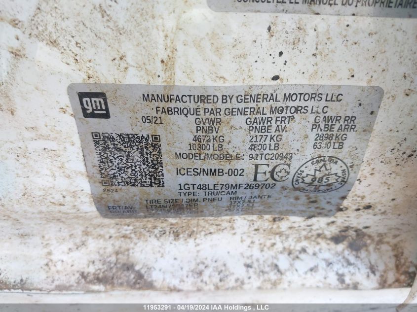 2021 GMC Sierra 2500Hd VIN: 1GT48LE79MF269702 Lot: 11953291