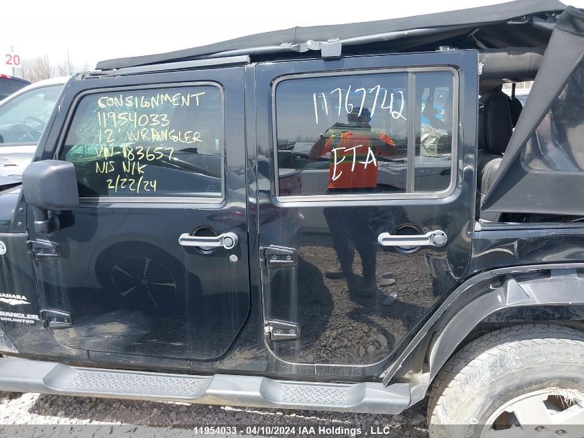 2012 Jeep Wrangler Unlimited Sahara VIN: 1C4BJWEG9CL183657 Lot: 39236960