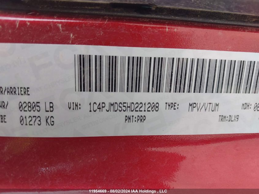 2017 Jeep Cherokee Limited VIN: 1C4PJMDS5HD221208 Lot: 11954669