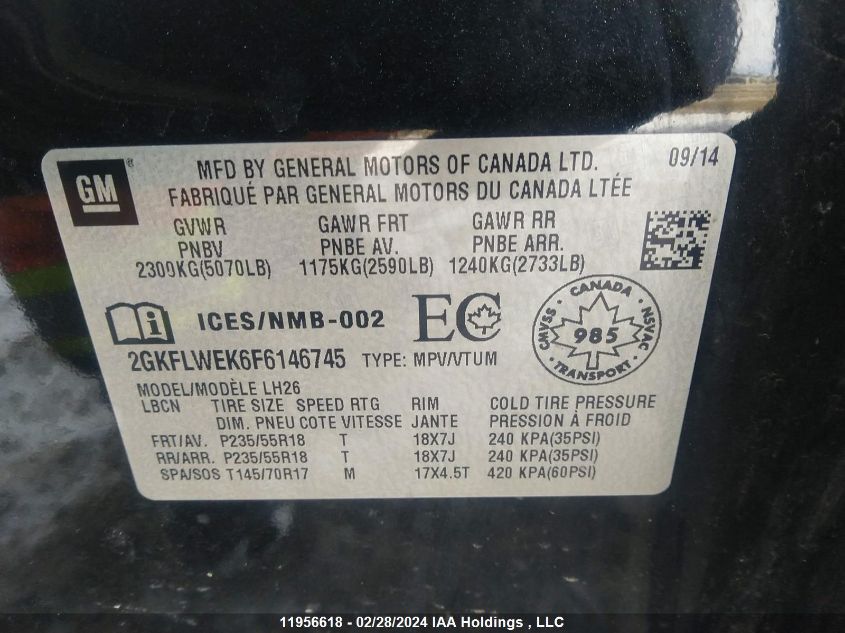2015 GMC Terrain Sle VIN: 2GKFLWEK6F6146745 Lot: 11956618