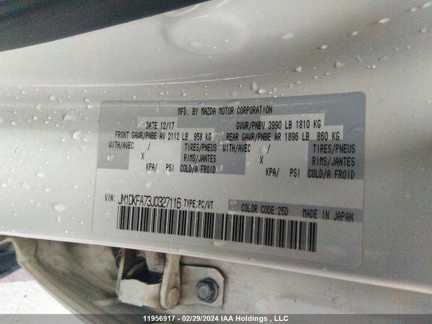 2018 Mazda Cx-3 Sv VIN: JM1DKFA73J0327116 Lot: 11956917
