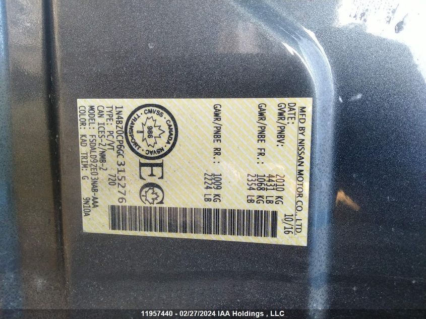 2016 Nissan Leaf VIN: 1N4BZ0CP6GC315276 Lot: 11957440