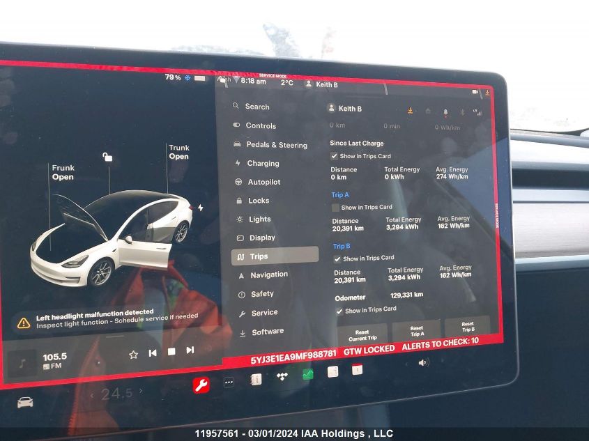 2021 Tesla Model 3 VIN: 5YJ3E1EA9MF988781 Lot: 11957561