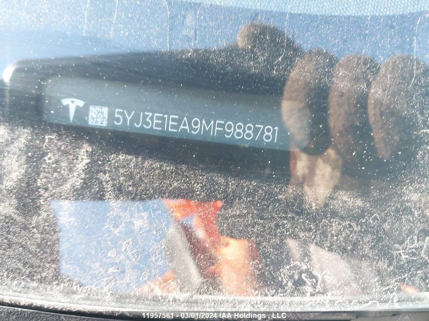 2021 Tesla Model 3 VIN: 5YJ3E1EA9MF988781 Lot: 11957561