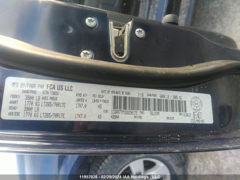 2016 Ram 1500 Slt VIN: 1C6RR7TM7GS230175 Lot: 11957828