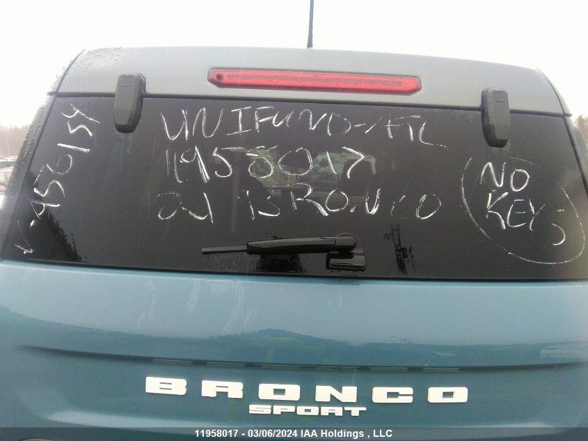 2021 Ford Bronco Sport Badlands VIN: 3FMCR9D90MRA56134 Lot: 11958017