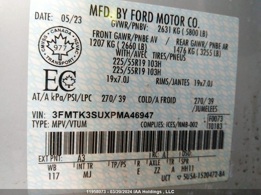 2023 Ford Mustang Mach-E Premium VIN: 3FMTK3SUXPMA46947 Lot: 11958073