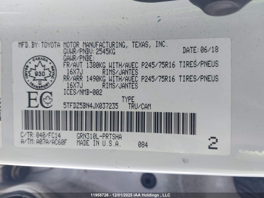 5TFDZ5BN4JX037235 2018 TOYOTA TACOMA photo no. 9