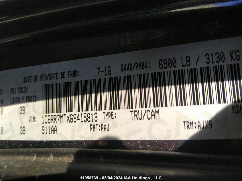 2016 Ram 1500 Sport VIN: 1C6RR7MTXGS415813 Lot: 11958739