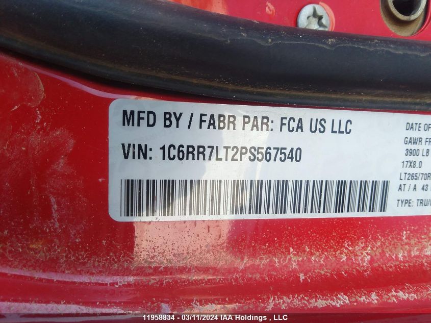 2023 Ram 1500 Classic Slt VIN: 1C6RR7LT2PS567540 Lot: 11958834