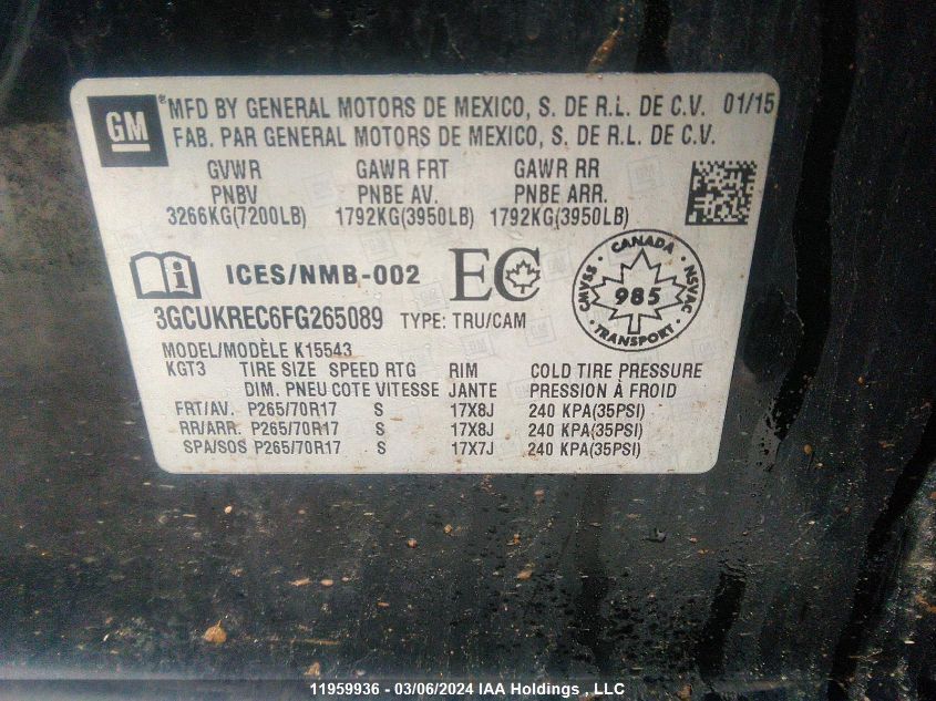 2015 Chevrolet Silverado 1500 VIN: 3GCUKREC6FG265089 Lot: 11959936