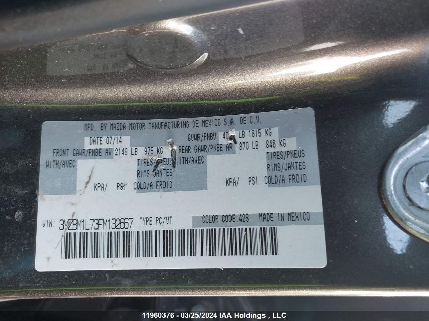 2015 Mazda Mazda3 VIN: 3MZBM1L73FM132667 Lot: 11960376