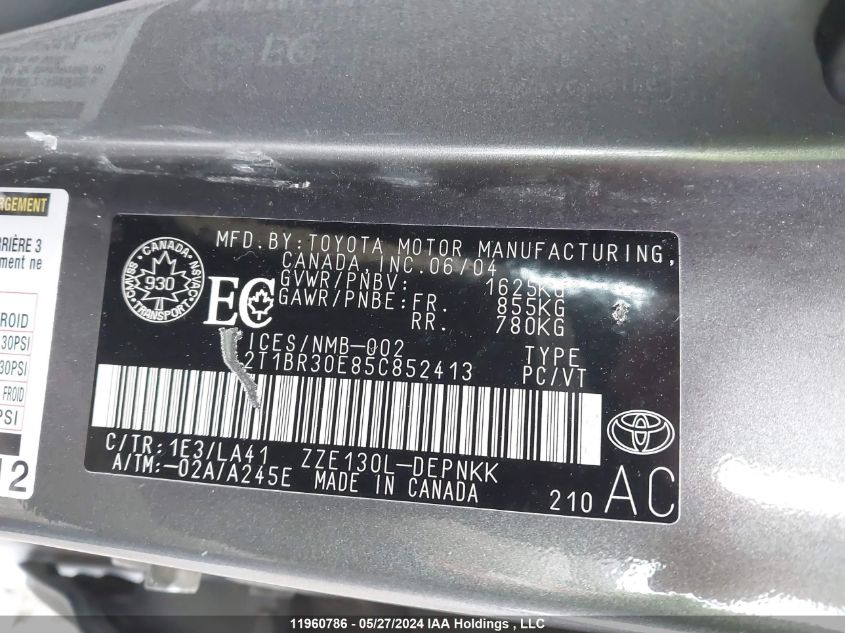 2005 Toyota Corolla Ce/Le/S VIN: 2T1BR30E85C852413 Lot: 11960786