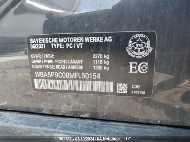 2021 BMW 3 Series VIN: WBA5P9C08MFL50154 Lot: 11961123