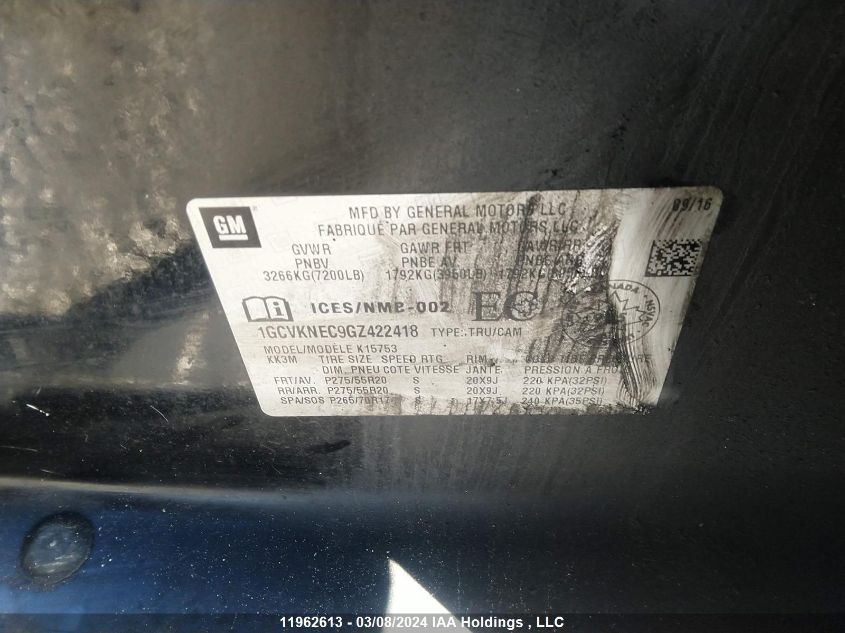 2016 Chevrolet Silverado 1500 VIN: 1GCVKNEC9GZ422418 Lot: 11962613