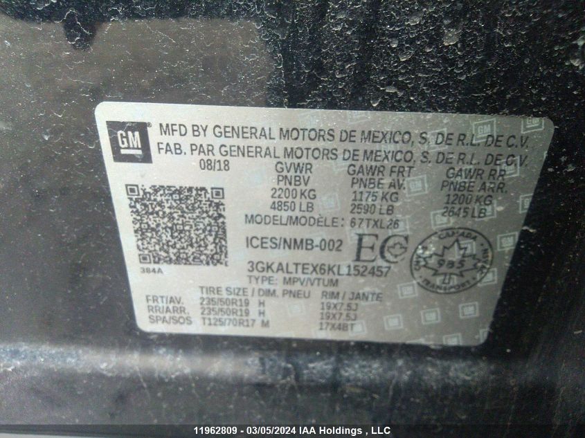 2019 GMC Terrain Sle VIN: 3GKALTEX6KL152457 Lot: 11962809