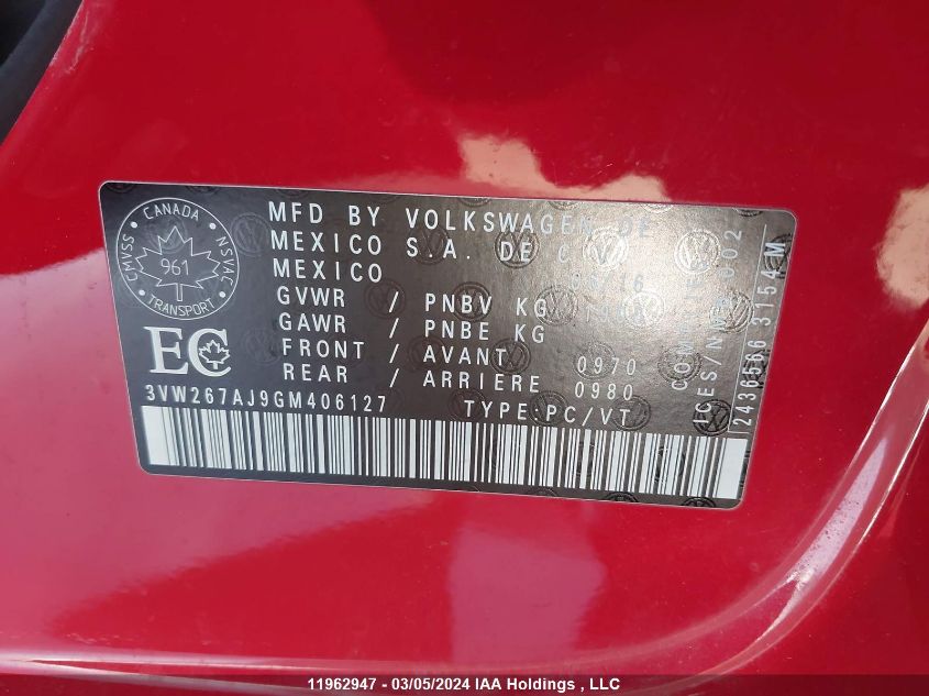 2016 Volkswagen Jetta S VIN: 3VW267AJ9GM406127 Lot: 11962947