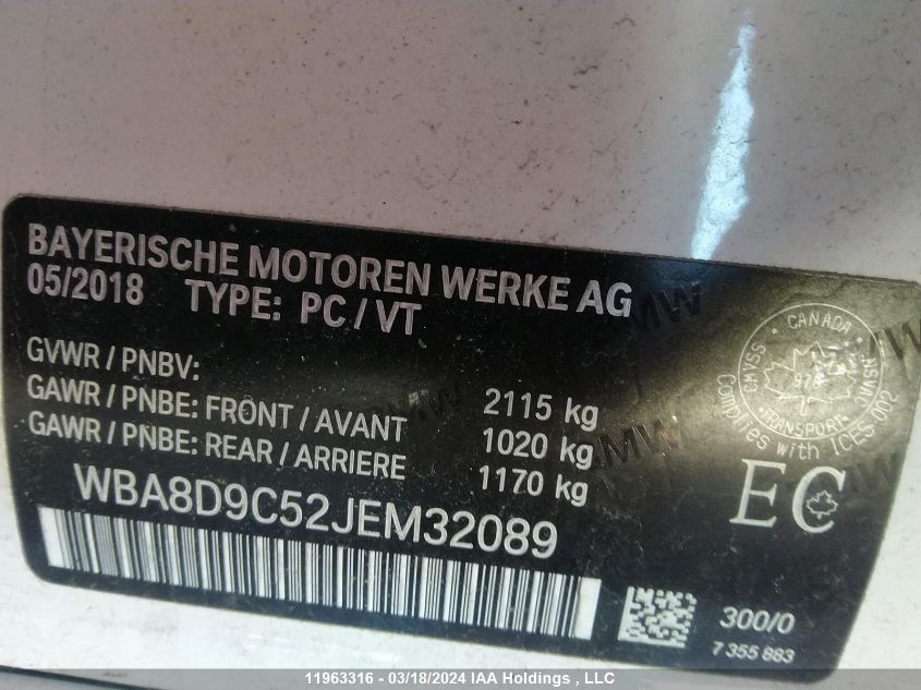 2018 BMW 3 Series VIN: WBA8D9C52JEM32089 Lot: 11963316