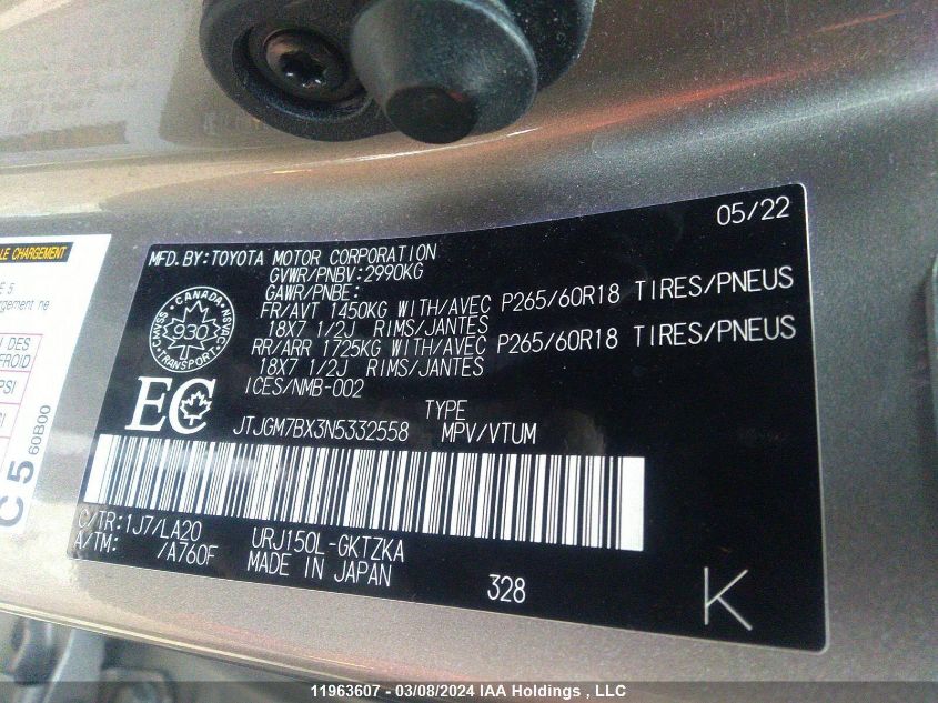 2022 Lexus Gx 460 Luxury VIN: JTJGM7BX3N5332558 Lot: 11963607