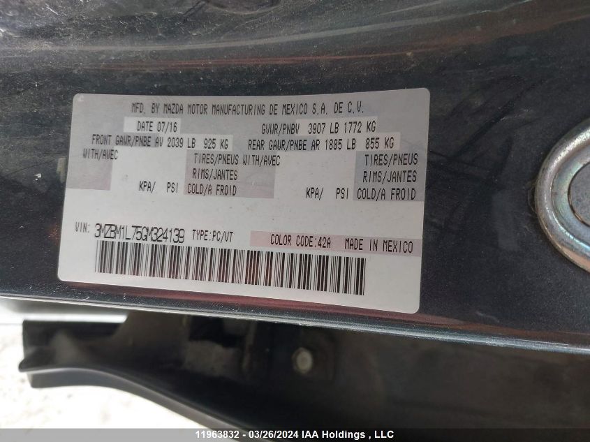 2016 Mazda Mazda3 VIN: 3MZBM1L75GM324139 Lot: 11963832