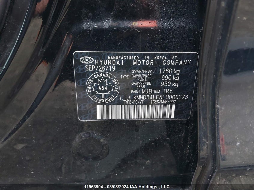 2020 Hyundai Elantra Sel/Value/Limited VIN: KMHD84LF5LU006273 Lot: 11963904