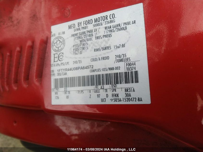 2008 Ford Ranger VIN: 1FTYR44U08PA64572 Lot: 39219449