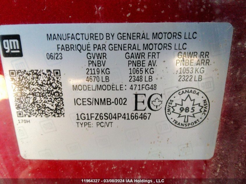 2023 Chevrolet Bolt Euv VIN: 1G1FZ6S04P4166467 Lot: 11964327