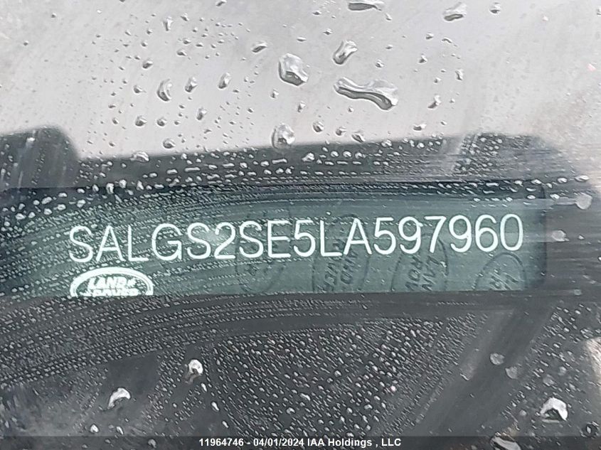 2020 Land Rover Range Rover VIN: SALGS2SE5LA597960 Lot: 11964746