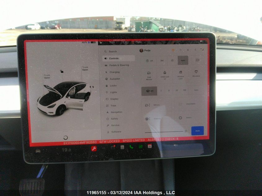 2021 Tesla Model Y VIN: 5YJYGDEE4MF182593 Lot: 11965155