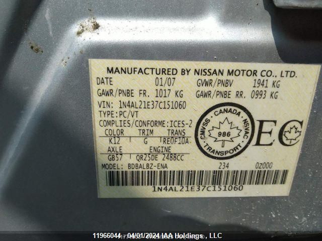 2007 Nissan Altima 2.5 S VIN: 1N4AL21E37C151060 Lot: 11966044