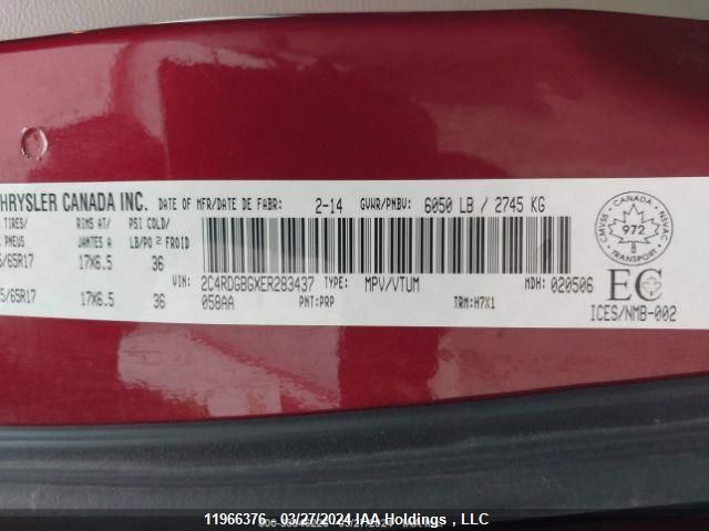 2014 Dodge Grand Caravan Se/Sxt VIN: 2C4RDGBGXER283437 Lot: 11966376