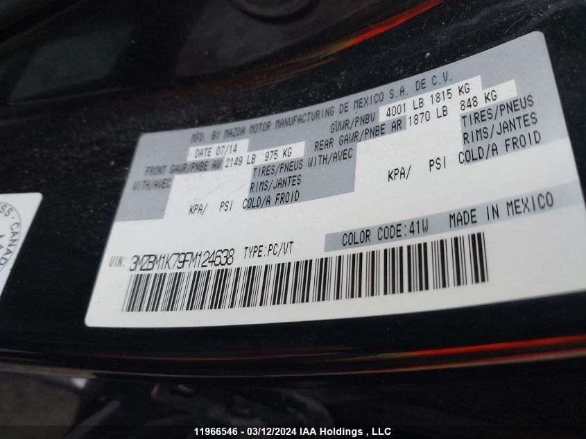 2015 Mazda 3 Sport VIN: 3MZBM1K79FM124638 Lot: 11966546