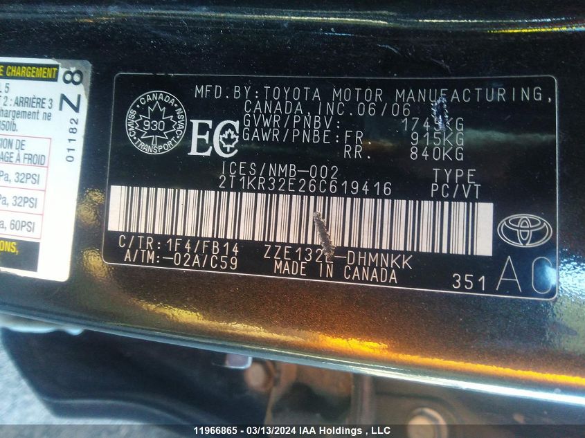 2T1KR32E26C619416 2006 Toyota Corolla Matrix Xr