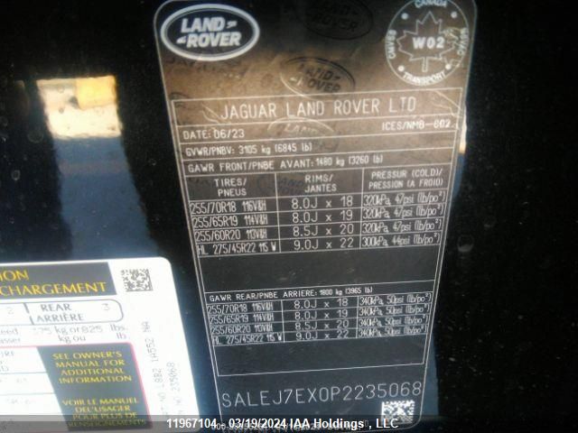 2023 Land Rover Defender VIN: SALEJ7EX0P2235068 Lot: 11967104