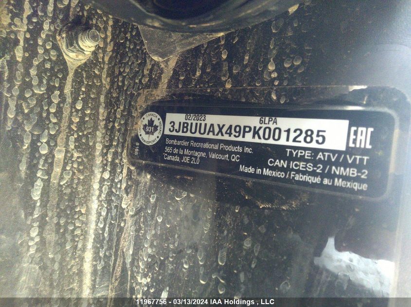 2023 Can-Am Defender Max Limited Cab Hd10 VIN: 3JBUUAX49PK001285 Lot: 39251509